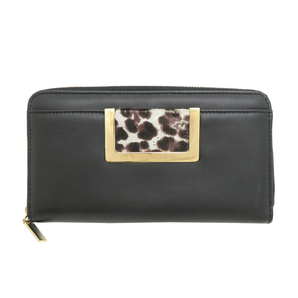 Jimmy Choo Zipper Women's Long Wallet, Leather, Black